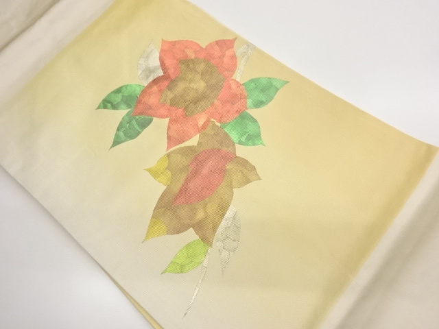 JAPANESE NAGOYA OBI / WOVEN CAMELLIA